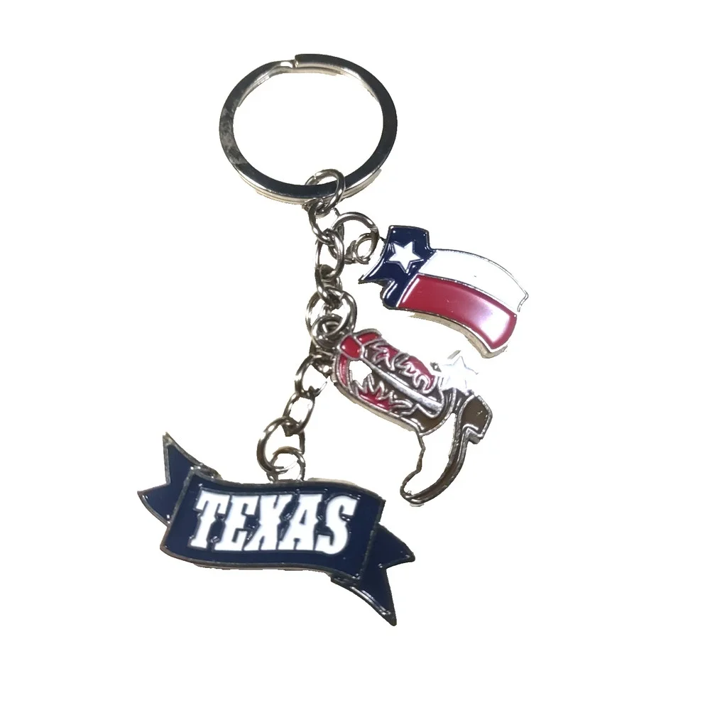 Keychain Dangles Charms Texas Flag Boots Red White Blue Metal Enamel